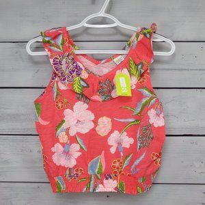 Gymboree Pink Floral Ruffle-Neck Tank-SZ XL(14-16)